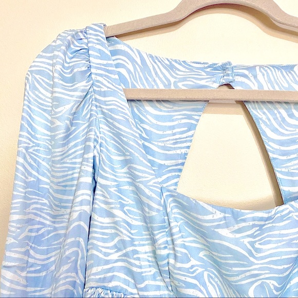 NWOT Free People Baby Blue Silky Satin Zebra Print Blouse MSRP$149 - Picture 6 of 9